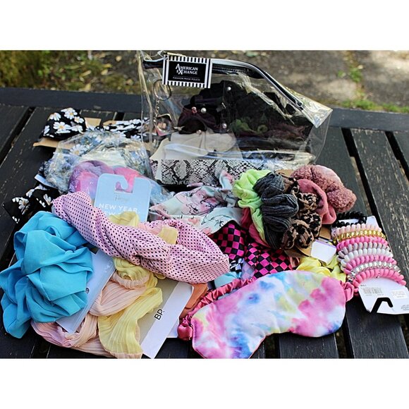 NEW - 30 Pcs Bundle - Scrunchies, Headbands, Eye Mask, Mask Gift Set - GOOD DEAL - Picture 1 of 9